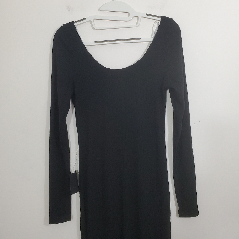 NWT Lulus Certainly Darling Black Ribbed Long Sleeve Bodycon Midi Dress Large - Picture 10 of 14
